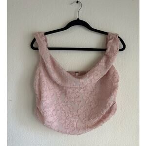 Free People Cropped Jacquard Smocked Cowl Neck Draped Front Pink Top Size Large